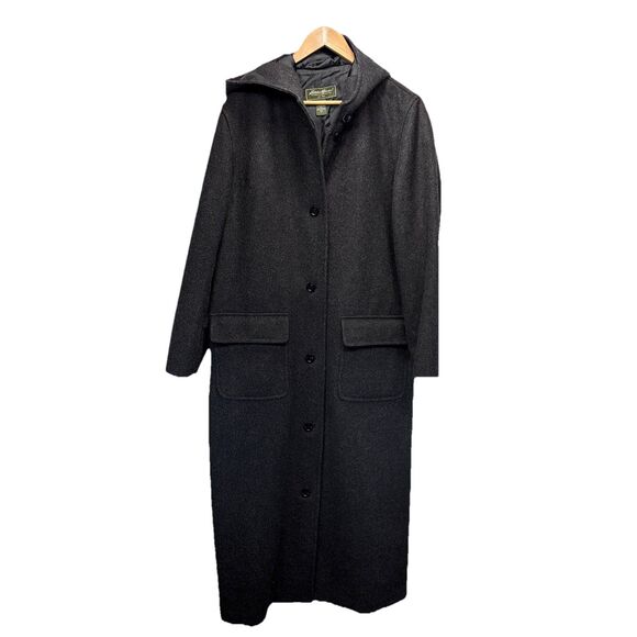 Eddie Bauer Long Hooded Winter Coat Womens XL Tall Charcoal Gray Wool button up - Picture 2 of 11